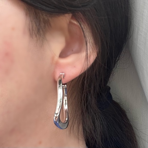 Sterling Silver Irregular Spiral Shaped Hoop Earrings with Post Closure - Picture 6 of 6